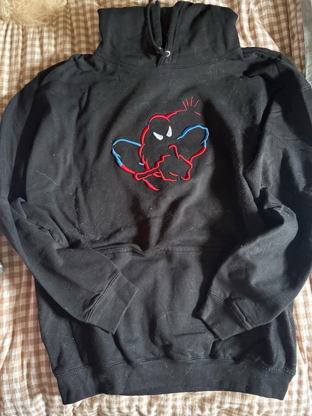 Marvel Black Hoodie with Red and Blue Embroidered Spider Design
